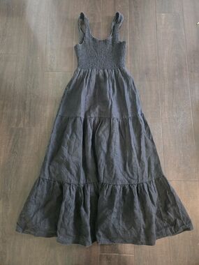 Saltwater LUXE LINEN Black Smocked-Tank Tiered Maxi Dress